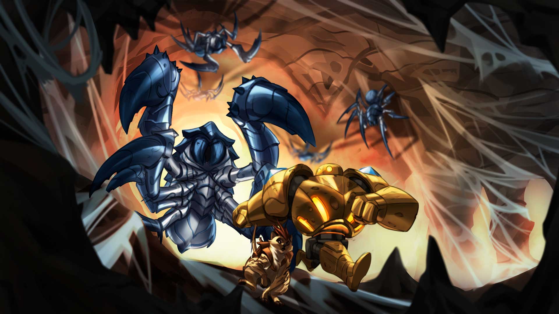 Game key art with armored champions