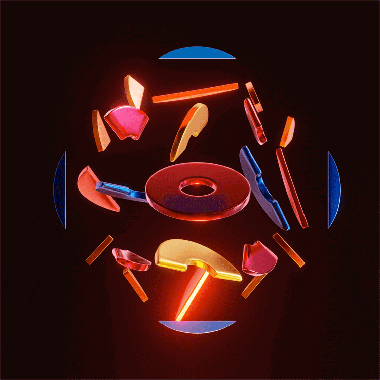 Abstract neon 3D fragments