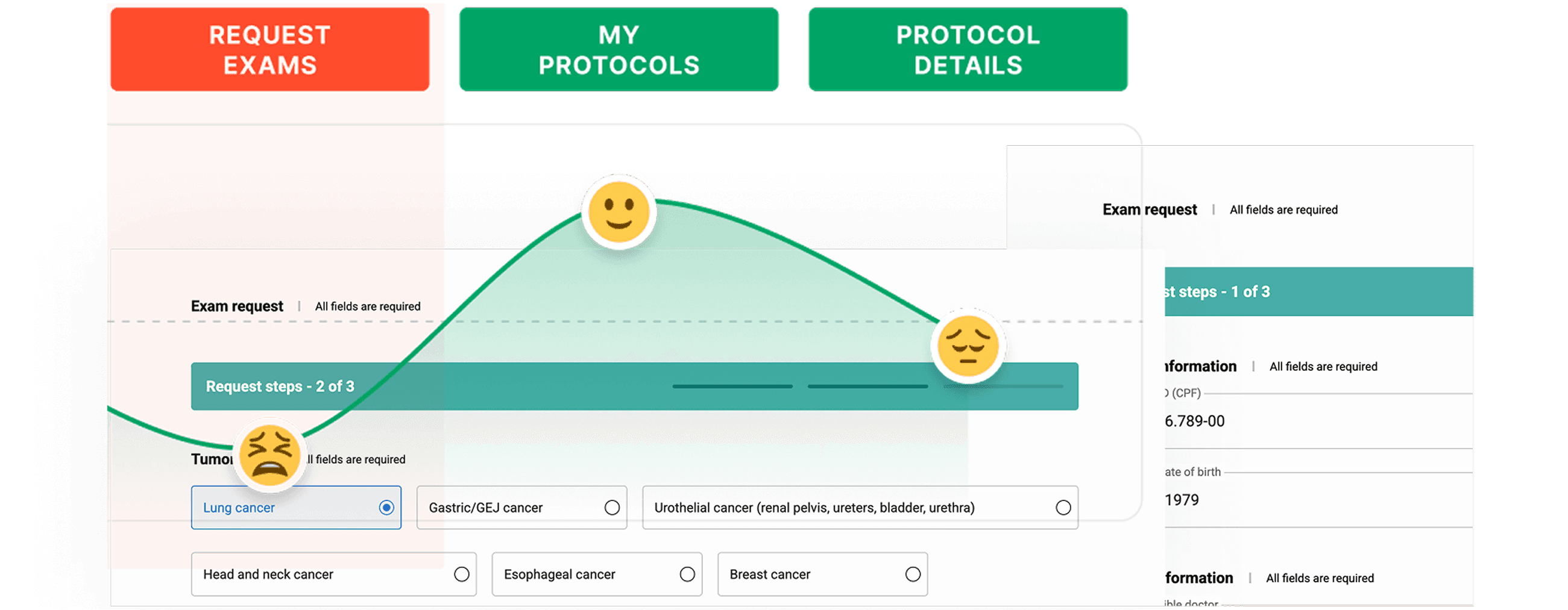 Clinical exam request flow interface