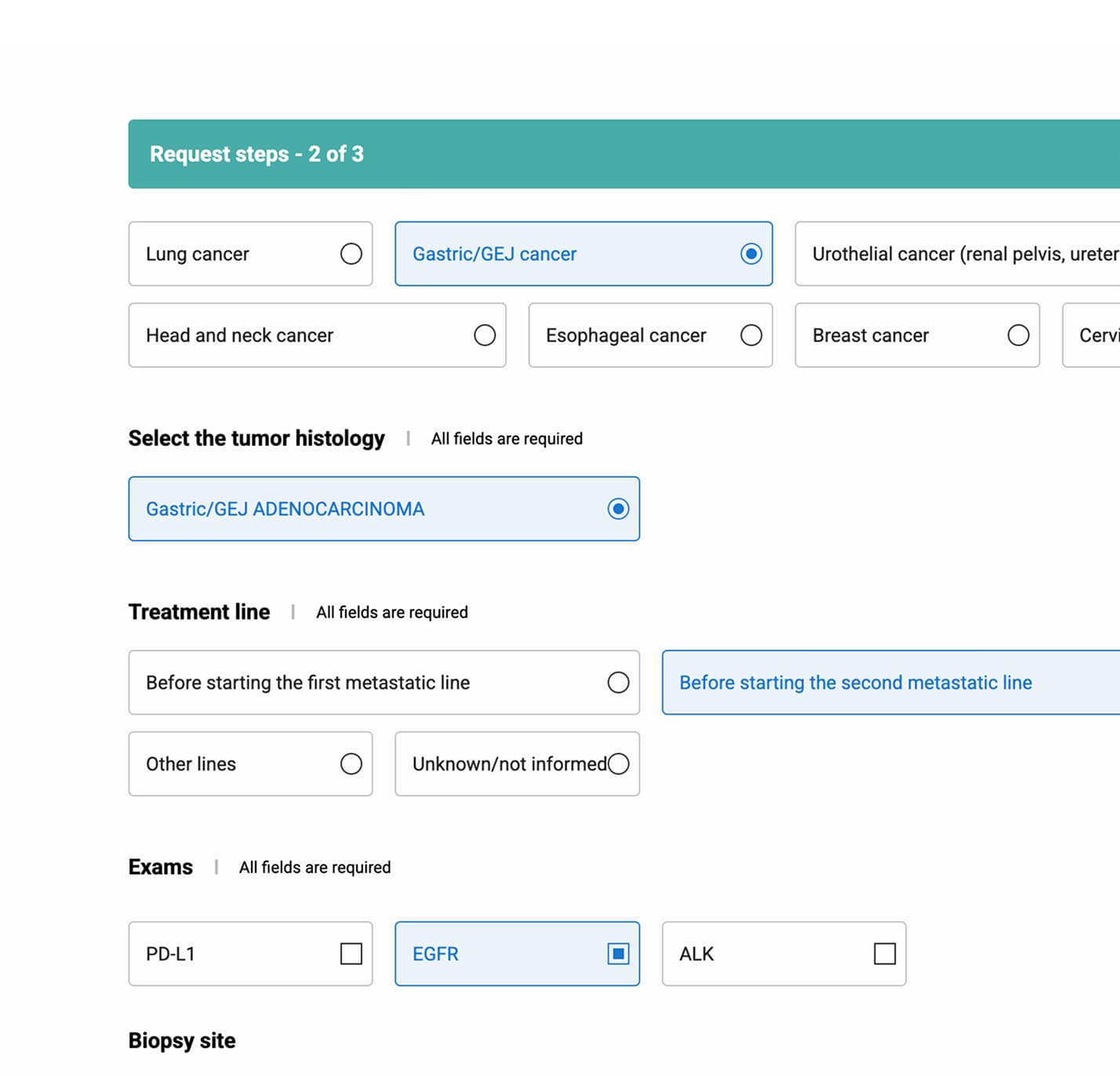 The PD Point exam-request screen the three archetypes shared.