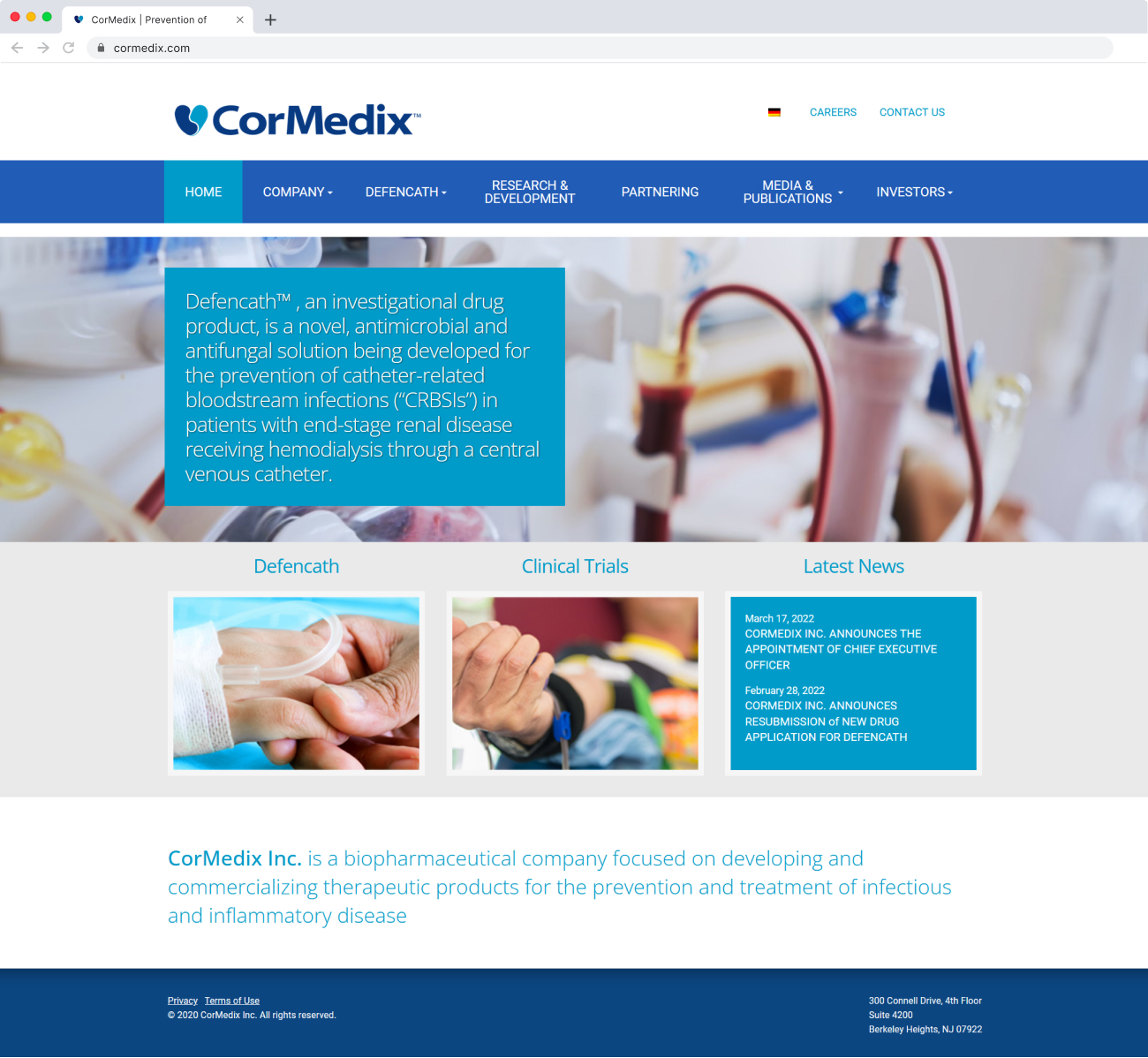 The legacy CorMedix investor relations navigation